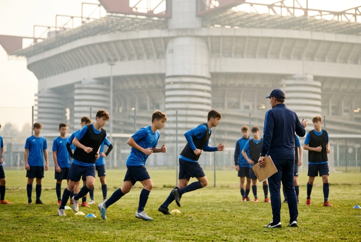 Campo di allenamento del settore giovanile nerazzurro con palloni e cinesini