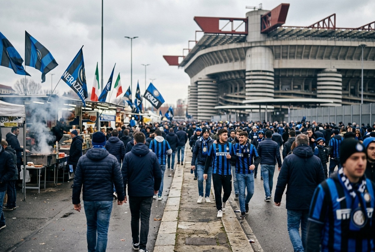 Vista esterna dello stadio Giuseppe Meazza di Milano in una giornata di sole